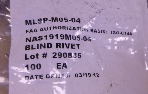 (220x) Alcoa Fastening NAS1919M05-04 Blind Rivet MLSP-M05-04 , 5320-00-971-7713 | Industrial Replacement Nuts & Bolts Distributor and Machinery Screws & Fasteners Supply