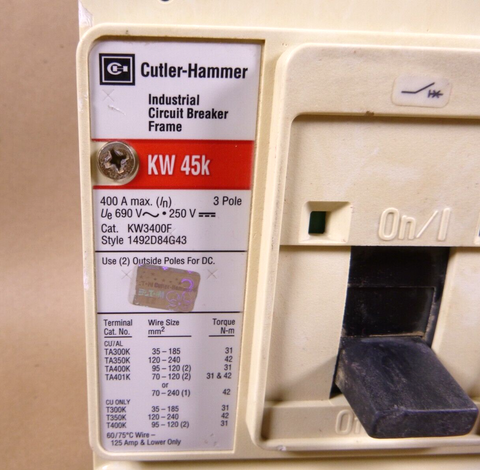 Cutler Hammer KW3400F C Series Molded Case Circuit Breaker 400 Amp 600 Volt 3P