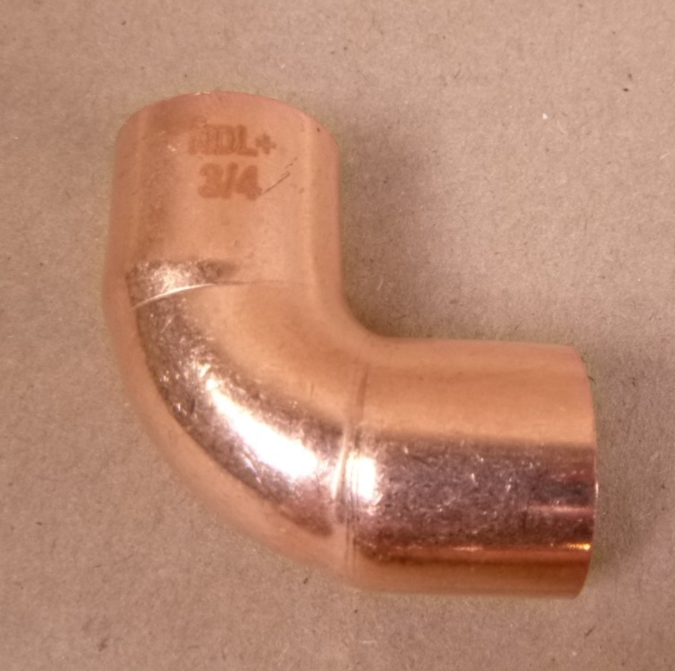 (QTY 26) NDL N-1628 Short Radius Tube 90 deg Elbow 3/4" x 5/8" CxC Copper