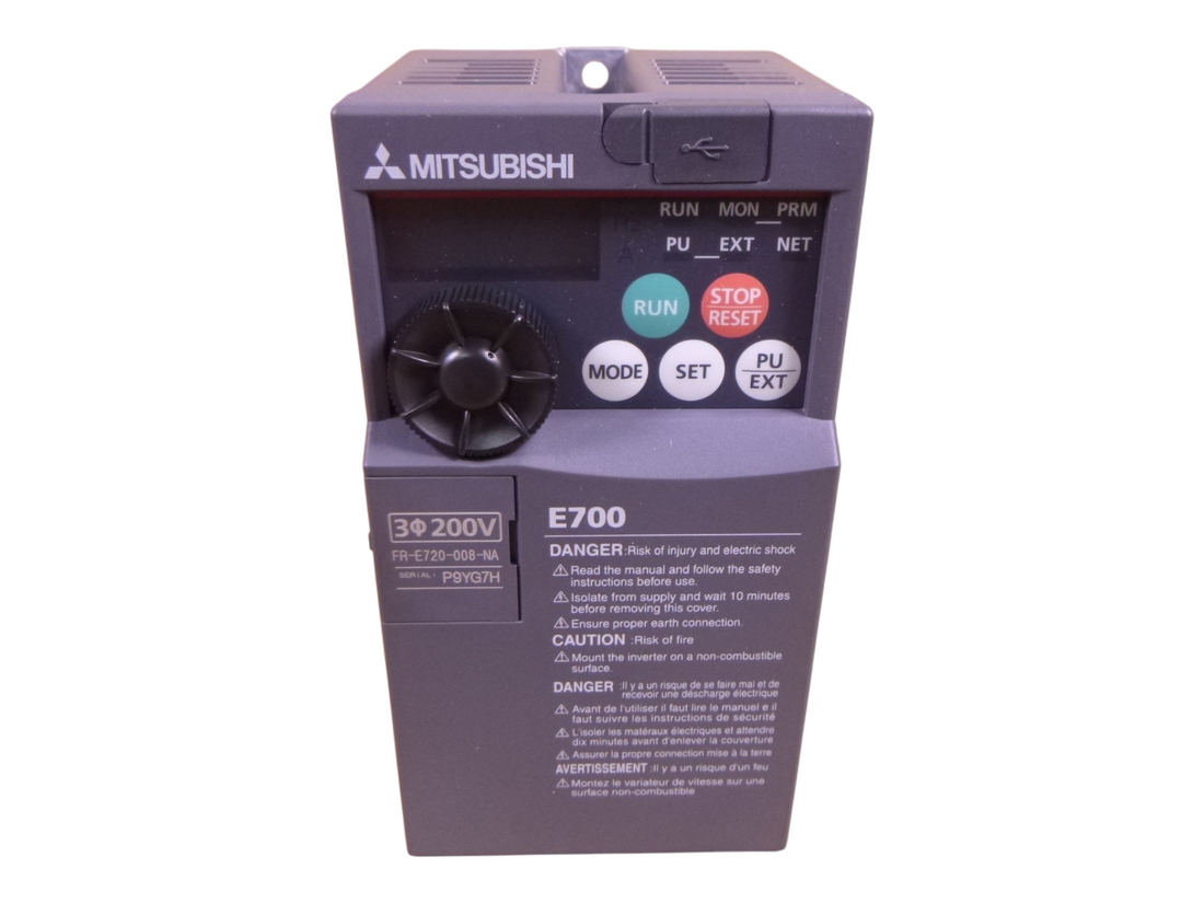 MITSUBISHI FR-E720-008-NA E700 VFD Inverter 3PH 200-240V AC Drive 0.2-400Hz | Electrical MRO Replacement Parts &amp; Components and Commercial Electrical Supplies Company