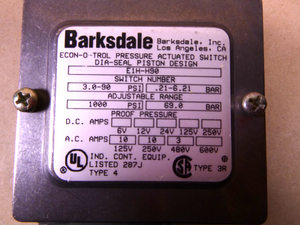 Barksdale E1H-H90 Pressure Actuated Switch, 3.0-90 PSI, New