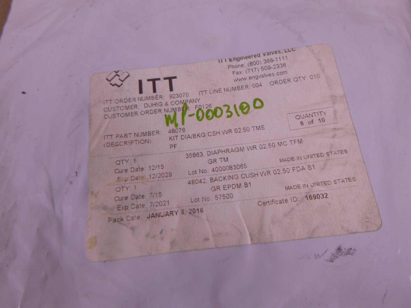 ITT Vale 48076 DIAPHRAGM KIT TME PTFE / EPDM 2.5" CAST BODY ONLY 35863 48042 | Industrial MRO Replacement Parts, Manufacturing Machine Parts &amp; Components, Heavy Equipment Parts Supplier