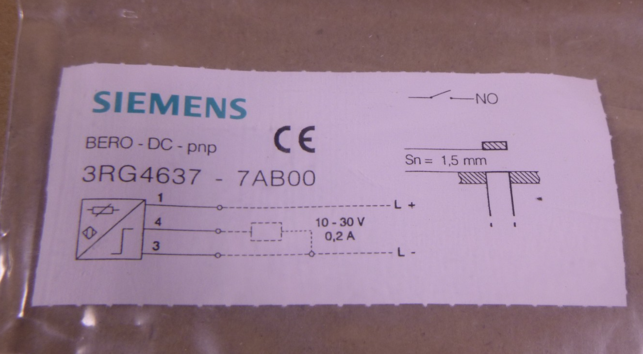 Siemens Bero DC pnp 3RG4637-7AB00 Inductive Sensor 10-30VDC 0.2A | Electrical MRO Replacement Parts &amp; Components and Commercial Electrical Supplies Company