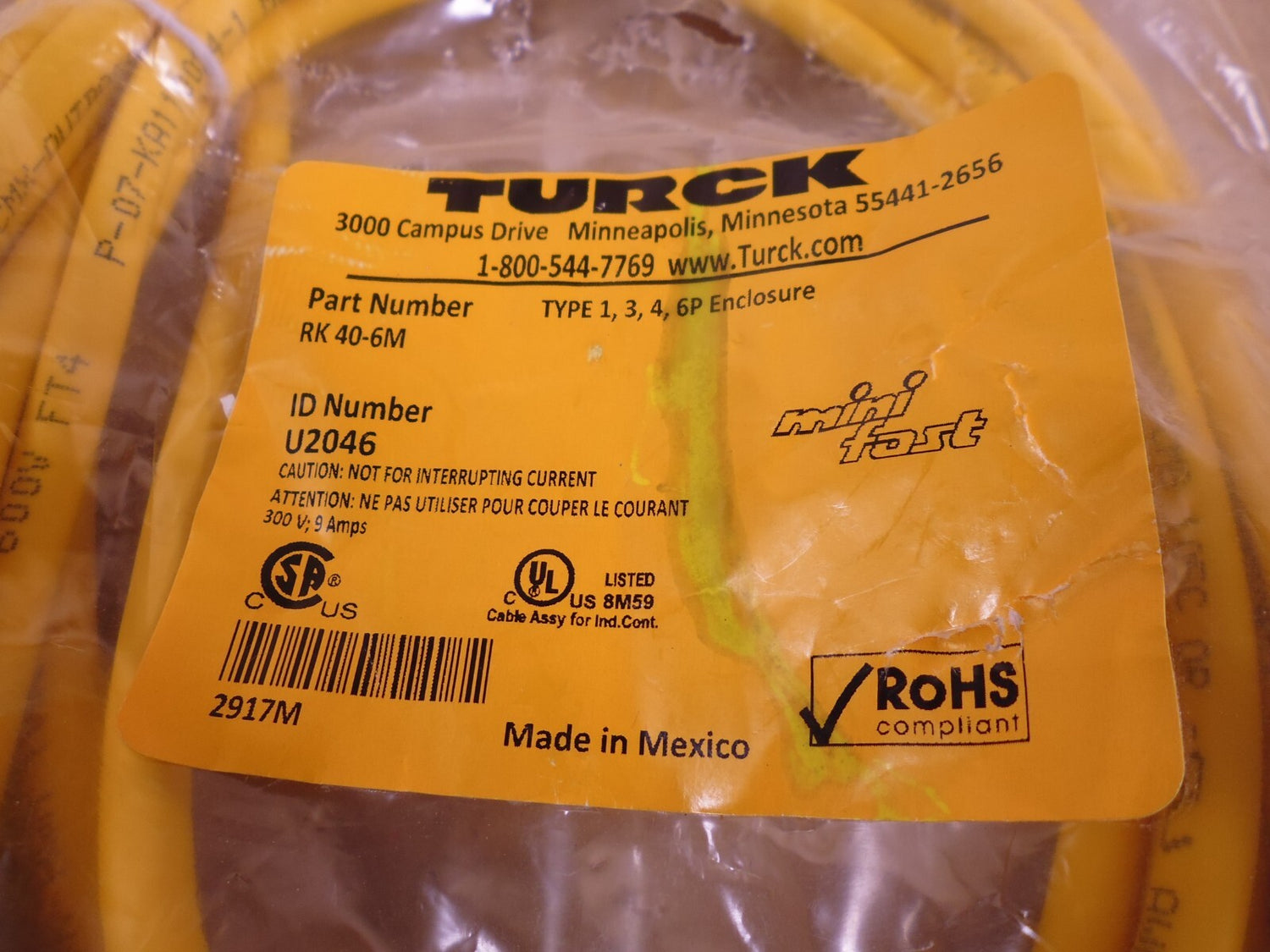 Banner Engineering SM912LVAGQD Valu-Beam Sensor w/ Turck RK 40-6M Cable | Electrical MRO Replacement Parts &amp; Components and Commercial Electrical Supplies Company