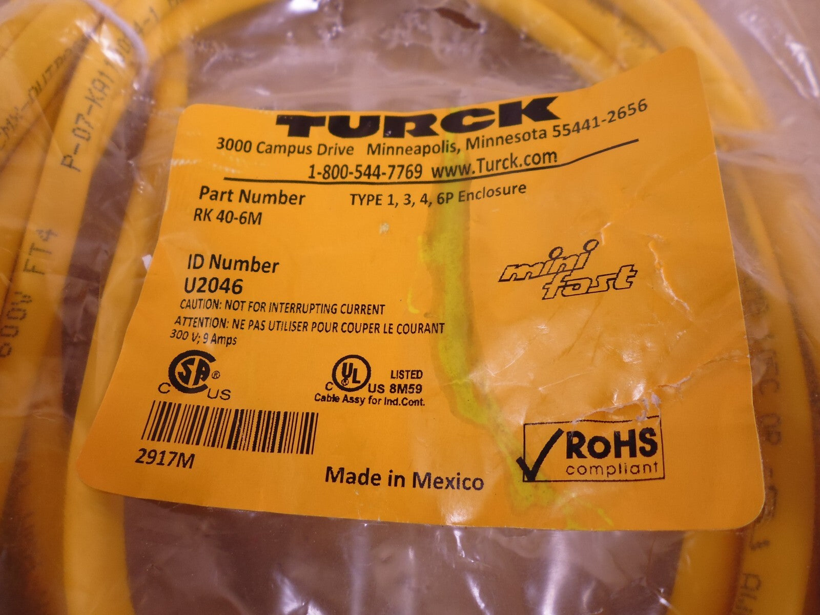 Banner Engineering SM912LVAGQD Valu-Beam Sensor w/ Turck RK 40-6M Cable | Electrical MRO Replacement Parts &amp; Components and Commercial Electrical Supplies Company