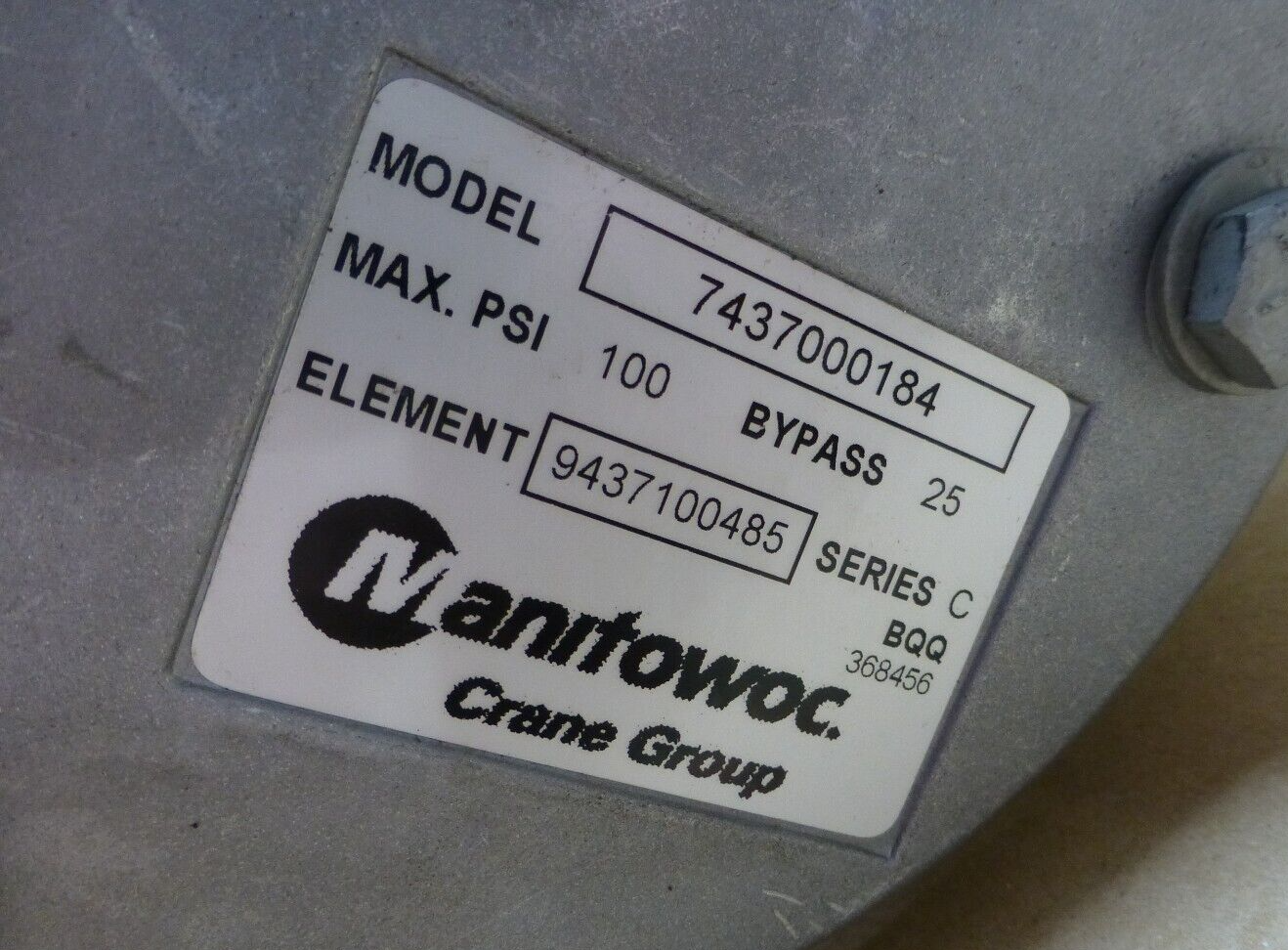 OEM MANITOWAC 7437000184 PRESSURE FILTER FOR ATEC AT-422T CRANE 4330-01-477-3858 | Industrial Tractor Parts Supplier and Surplus Tractor Parts &amp; Accessories