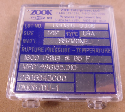 Zook DM057DU-1 Rupture Disc 2605943000 1/2" SS Monel , 4820-01-526-7417 | Industrial MRO Replacement Parts, Manufacturing Machine Parts &amp; Components, Heavy Equipment Parts Supplier