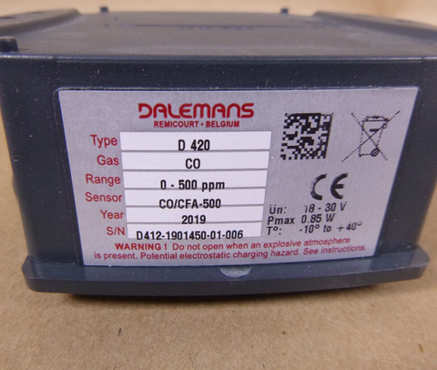 Dalemans D-Line Gas Detection D420 CO (Carbon Monixide) 0-500 ppm