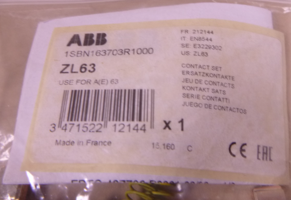 OEM ABB ZL63 3-Pole Contact Kit For A63 AF63 AE63 TAE63-30 Contactor Genuine