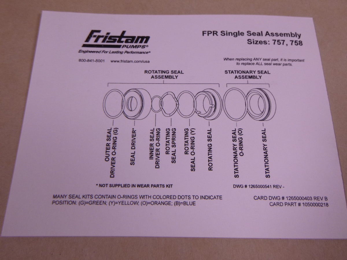 FRISTAM FPR 758 Pump Single Seal Kit FR/C/V6 , 1802600962