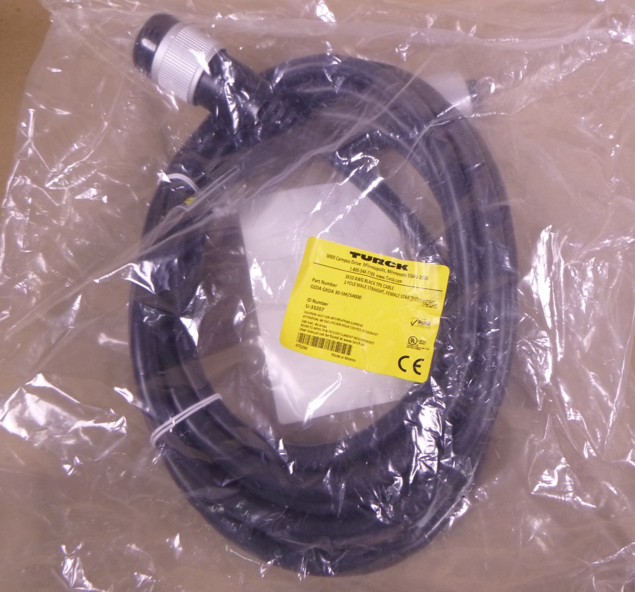 TURCK GSDA GKDA 30-5M/S4000 3x10AWG Black TPE Cable 3 Pole M/F - U-33207 | Electrical MRO Replacement Parts &amp; Components and Commercial Electrical Supplies Company
