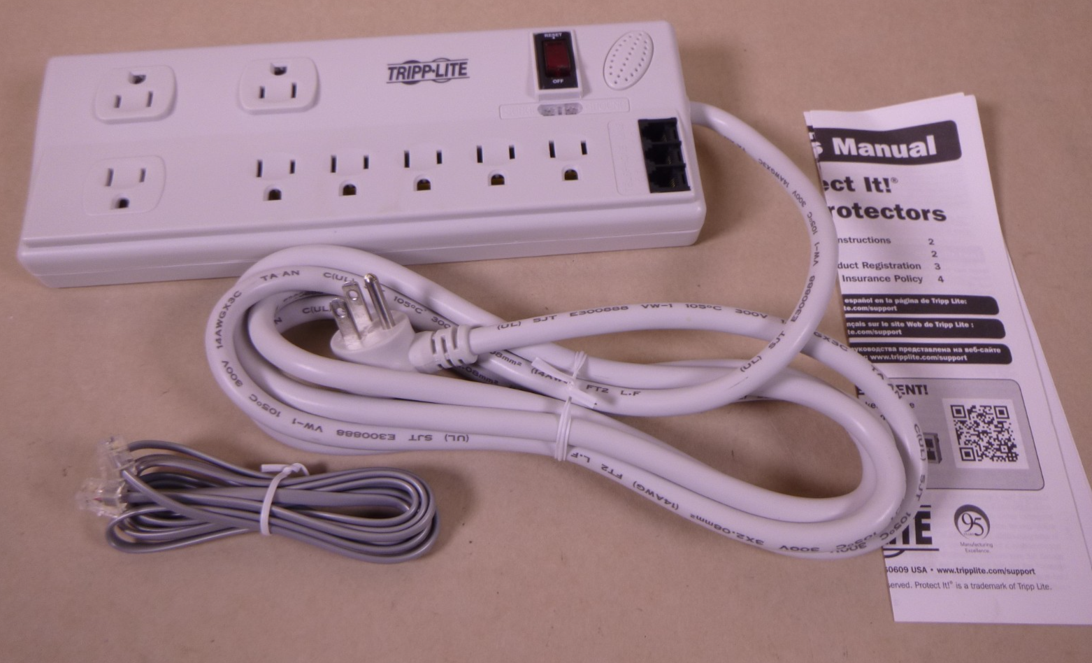 Tripp Lite TLP808TELTAA 8-Outlet Power Strip Surge Protector + Telephone Lines