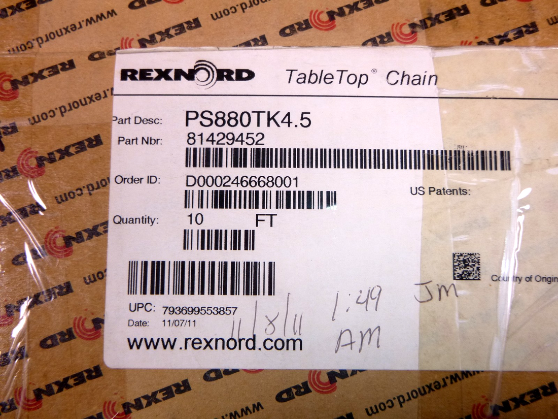 10 Ft. Rexnord PS880TAB-4.5IN TAB Curve Retention Table Top Chain 81429452 Gray | Industrial MRO Replacement Parts, Manufacturing Machine Parts &amp; Components, Heavy Equipment Parts Supplier