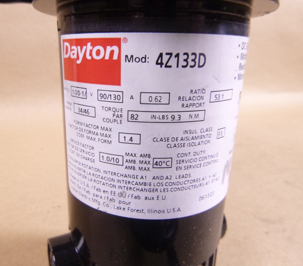 4Z133 Dayton Parallel Shaft 90 Volt DC Gearmotor 34 Rpm 1/20 Hp. 82 in-lb Torque | Industrial Electric Motors, Pumps & Parts