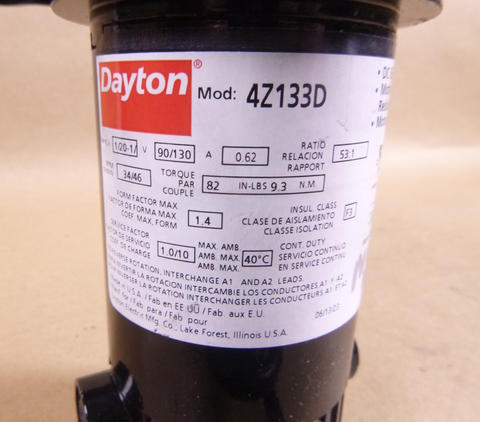 4Z133 Dayton Parallel Shaft 90 Volt DC Gearmotor 34 Rpm 1/20 Hp. 82 in-lb Torque | Industrial Electric Motors, Pumps & Parts
