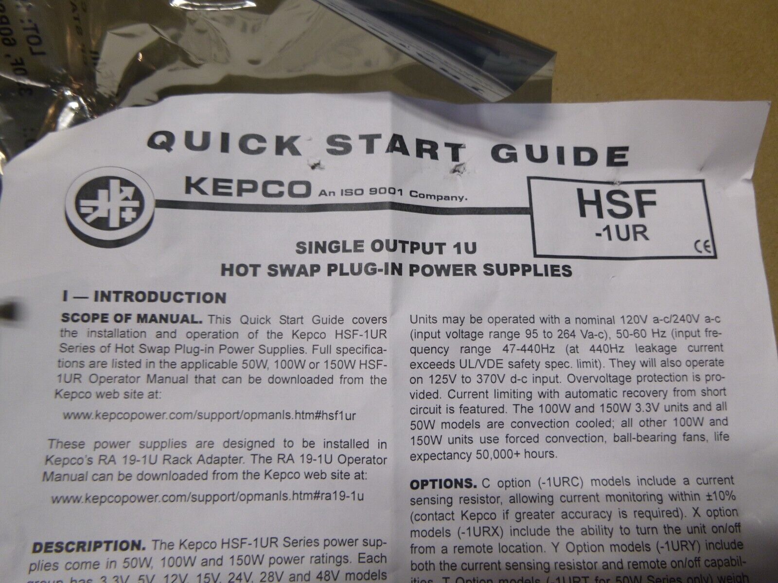 New Kepco HSF5-20-1UR, 5 Volt (Fixed) / 20 Amp / 100 W DC Power Supply Module | Industrial MRO Replacement Parts, Manufacturing Machine Parts &amp; Components, Heavy Equipment Parts Supplier