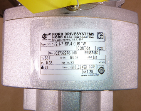 Nord SK172.1-71SP/4 Parallel Shaft Gearmotor 1/3 Hp. 32 Rpm 3 Phase TEFC 230/460 | Industrial Electric Motors, Pumps & Parts