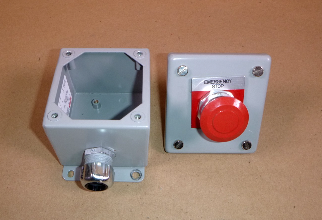 USED Allen-Bradley 800T-FX6D4 Push-Pull Red Pushbutton W/ Hoffman Enclosure E1PB | Electrical MRO Replacement Parts &amp; Components and Commercial Electrical Supplies Company