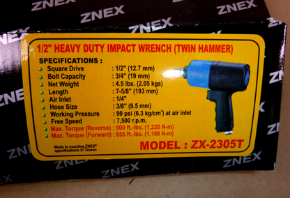 1/2 Inch Drive Pneumatic Impact Wrench, High Torque 900 Ft. Lbs. Twin Hammer | Industrial MRO Tools and Replacement Industrial Equipment Components