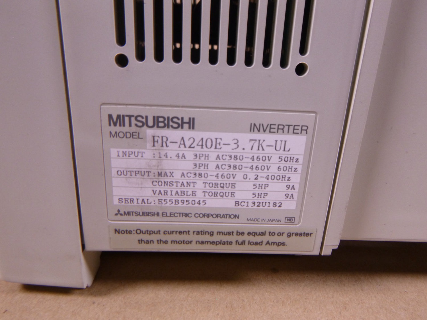 Mitsubishi FREQROL-A200 Inverter Drive FR-A240E-3.7K-UL 5HP 380-460V | Electrical MRO Replacement Parts &amp; Components and Commercial Electrical Supplies Company