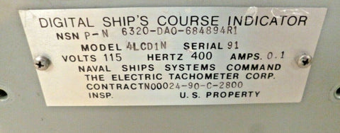 NAVAL SHIPS MARINE COURSE INDICATOR 4LCD1N , 6605-01-233-5221 , 115V , 400Hz