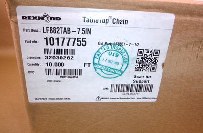 LF882TAB-7.50IN Rexnord 7-1/2" Wide Side Flexing Table Top Chain 10177755 (10&