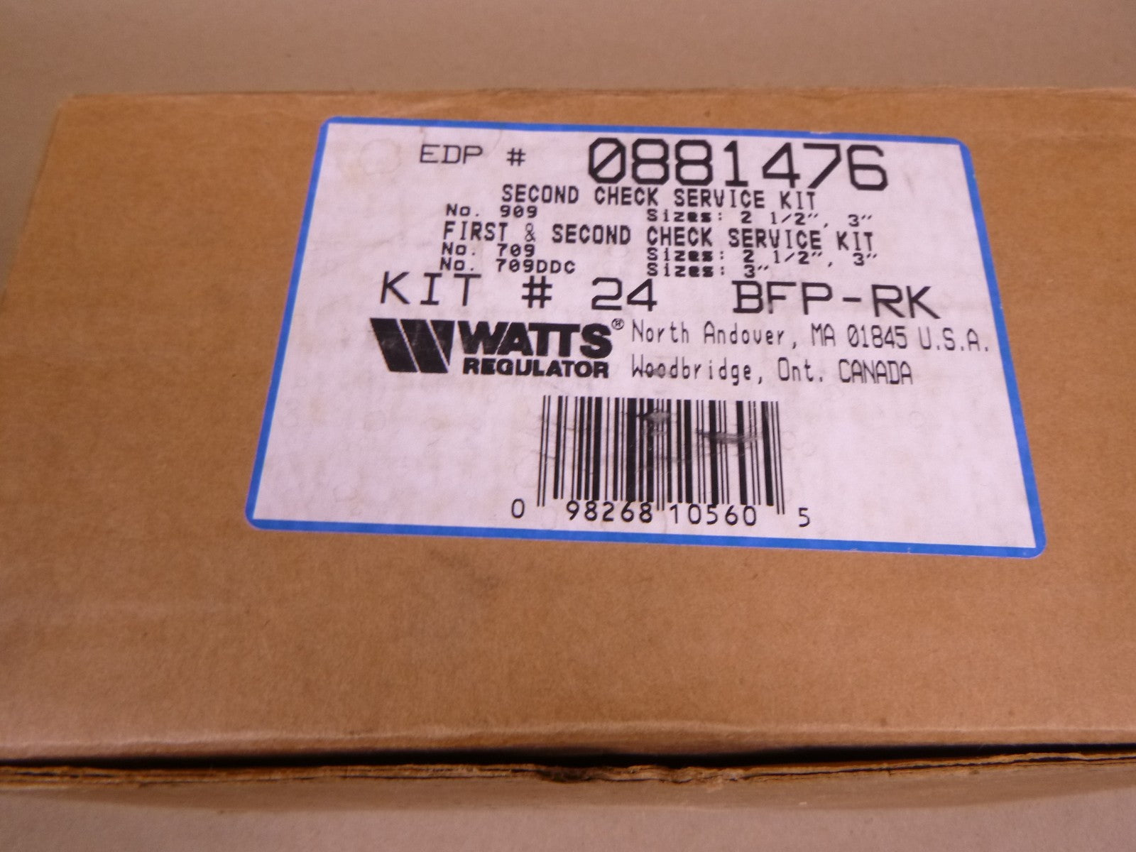 Watts 24 BFP-RK 709ddc 709 909 3" / 2-1/2" Second Check Service Kit 0881476