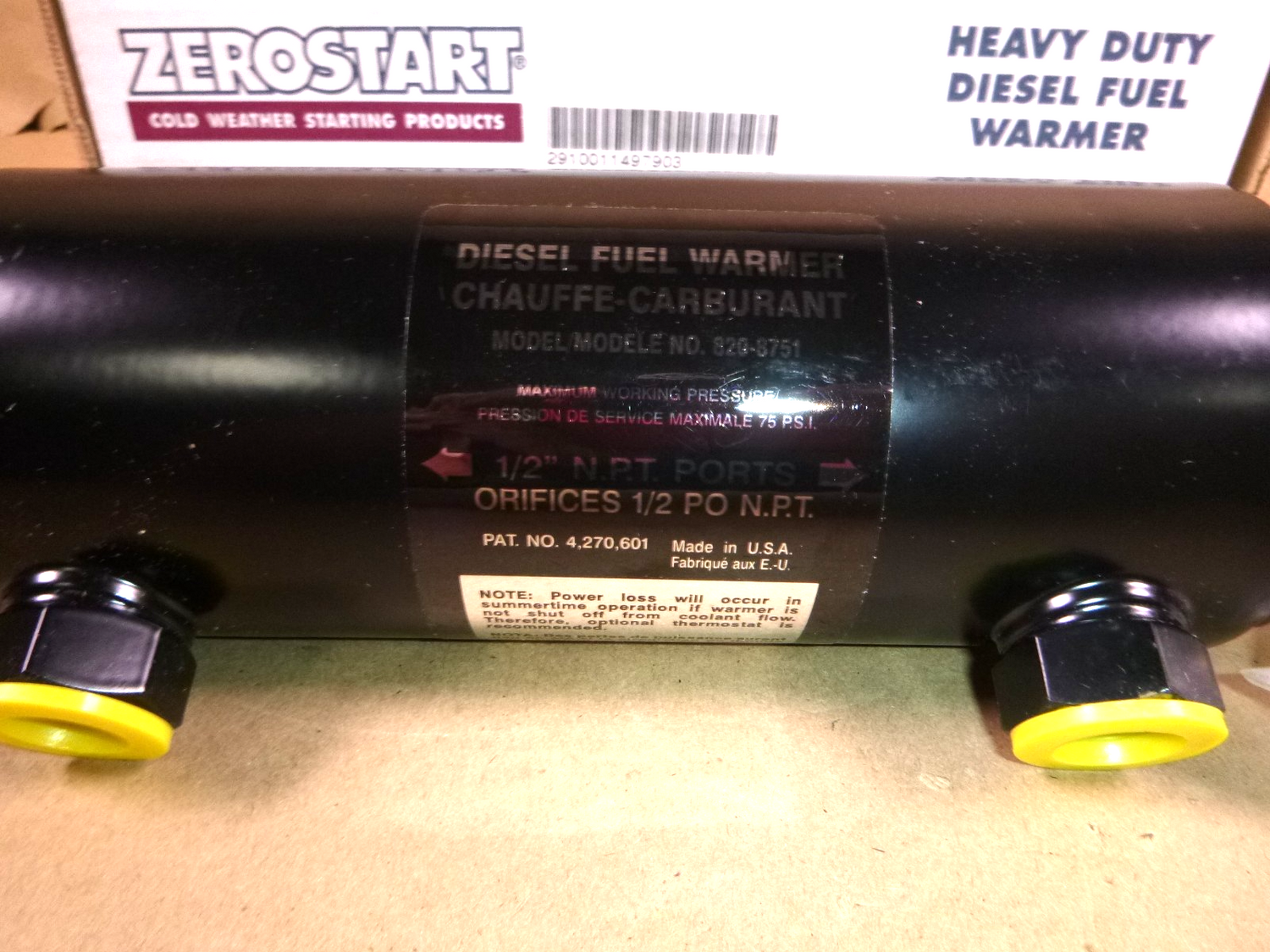 ZEROSTART Diesel Fuel Warmer 8208751 Eliminates Clogged Fuel Filters 1/2" NPT