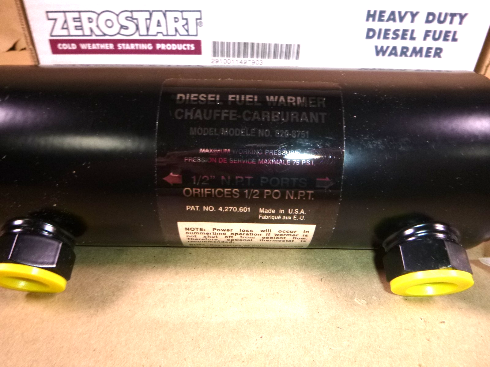 ZEROSTART Diesel Fuel Warmer 8208751 Eliminates Clogged Fuel Filters 1/2" NPT