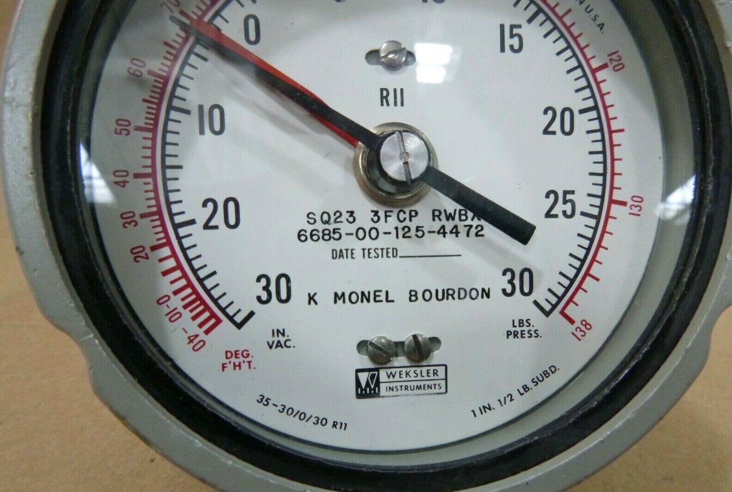 USGI 3-1/2" Compound Pressure-Vacuum Temperature Gage Weksler SQ2-3-3FCFRWB | Industrial MRO Replacement Parts, Manufacturing Machine Parts &amp; Components, Heavy Equipment Parts Supplier