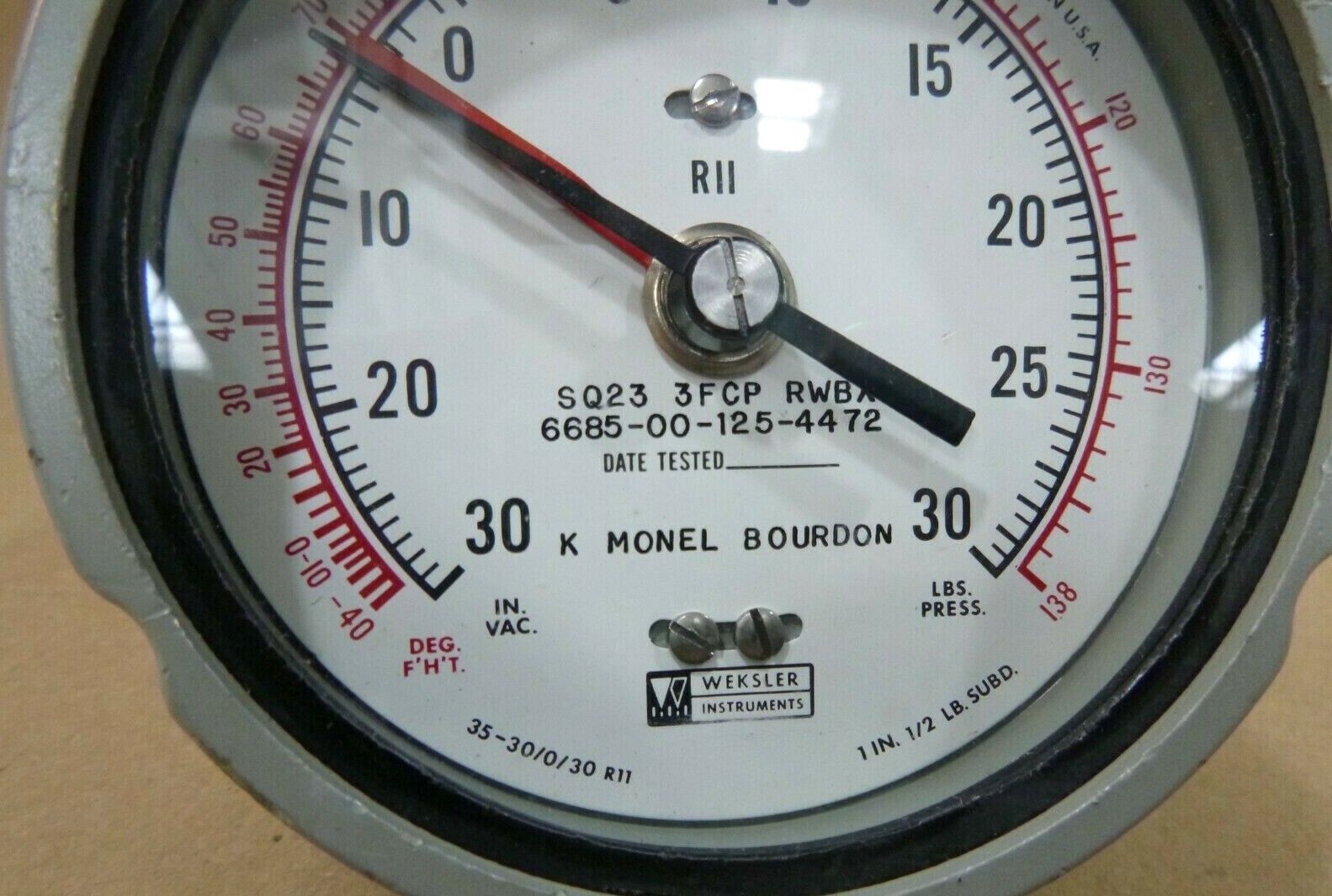 USGI 3-1/2" Compound Pressure-Vacuum Temperature Gage Weksler SQ2-3-3FCFRWB | Industrial MRO Replacement Parts, Manufacturing Machine Parts &amp; Components, Heavy Equipment Parts Supplier