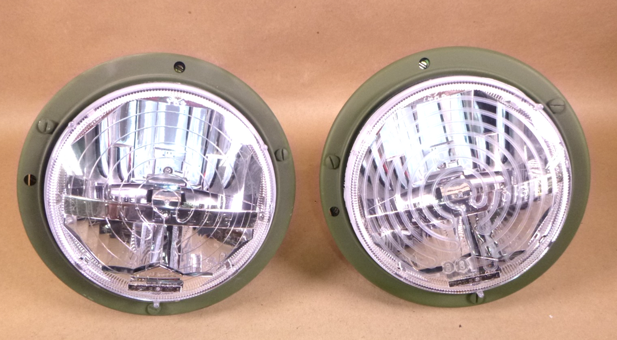 USGI (1 Pair) M998 Humvee 24 Volt Head Lights 7" LED W/ Green Housing 13013616