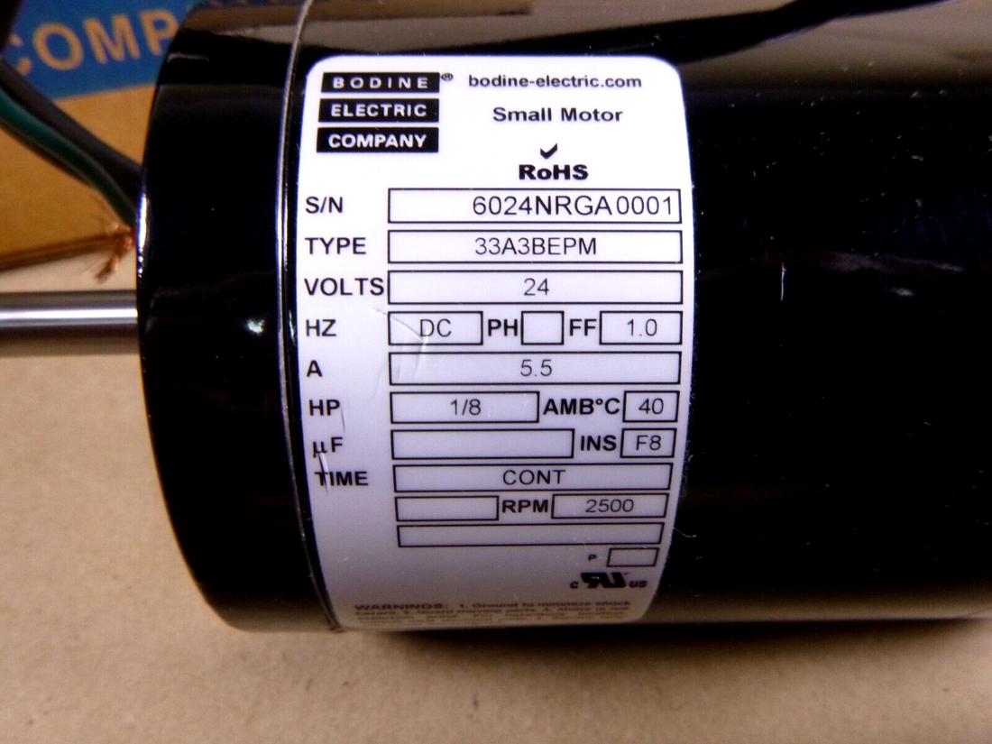 Bodine DC Motor 6024, 1/8 Hp, 2500 Rpm, 33A3BEPM, 24 Vdc., Flange Mount | Industrial Electric Motors, Pumps &amp; Parts