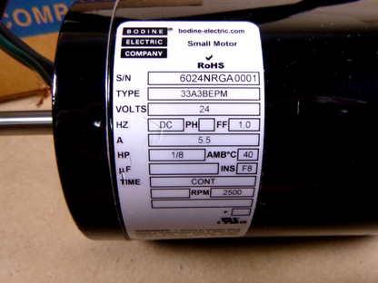 Bodine DC Motor 6024, 1/8 Hp, 2500 Rpm, 33A3BEPM, 24 Vdc., Flange Mount | Industrial Electric Motors, Pumps &amp; Parts