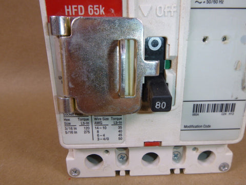 New Eaton HFD3080 80 Amps 3-Pole 600 VAC 250 VDC Circuit Breaker