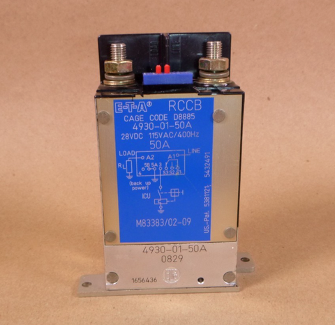 E T A Remote Control Circuit Breaker M83383/02-09, 4930-01-50A, 400 Hz, 50 Amp | Electrical MRO Replacement Parts & Components and Commercial Electrical Supplies Company
