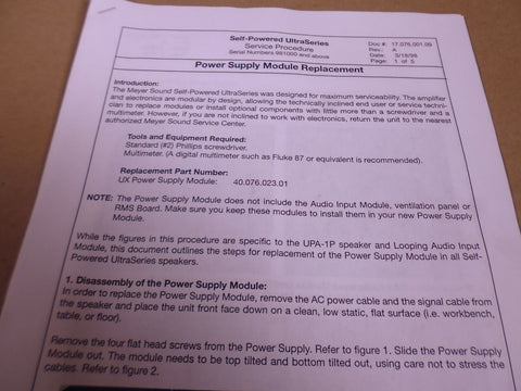 Meyer Sound 40.076.023.01 UX Amplifier Power Supply For USW UPA Acheron M2D