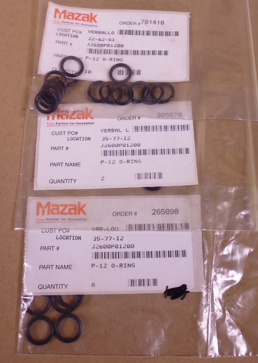 (22 PACK) OEM MAZAK J2600P01200 O-Ring P-12 | Industrial MRO Replacement Parts, Manufacturing Machine Parts &amp; Components, Heavy Equipment Parts Supplier