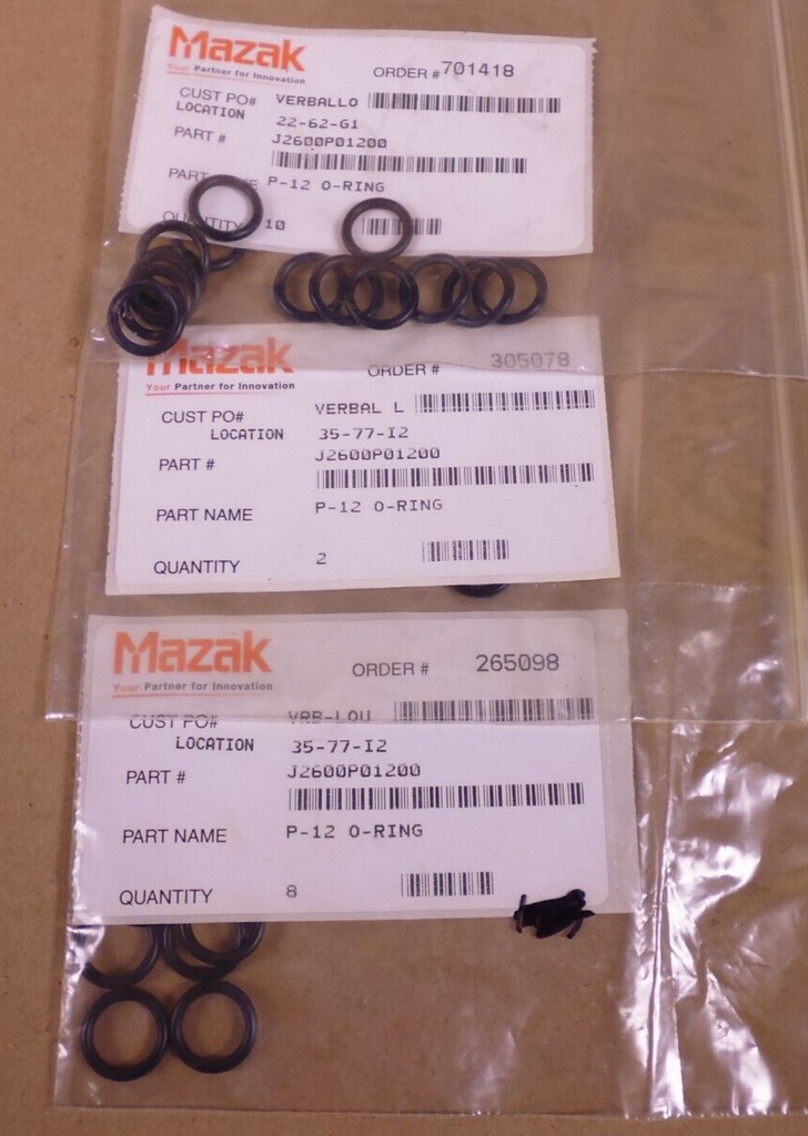 (22 PACK) OEM MAZAK J2600P01200 O-Ring P-12 | Industrial MRO Replacement Parts, Manufacturing Machine Parts & Components, Heavy Equipment Parts Supplier