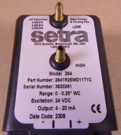 Setra 2641R25WD11T1C Transmitter 24VDC 0-0.25"WC 4-20mA , Model 264 | Electrical MRO Replacement Parts &amp; Components and Commercial Electrical Supplies Company