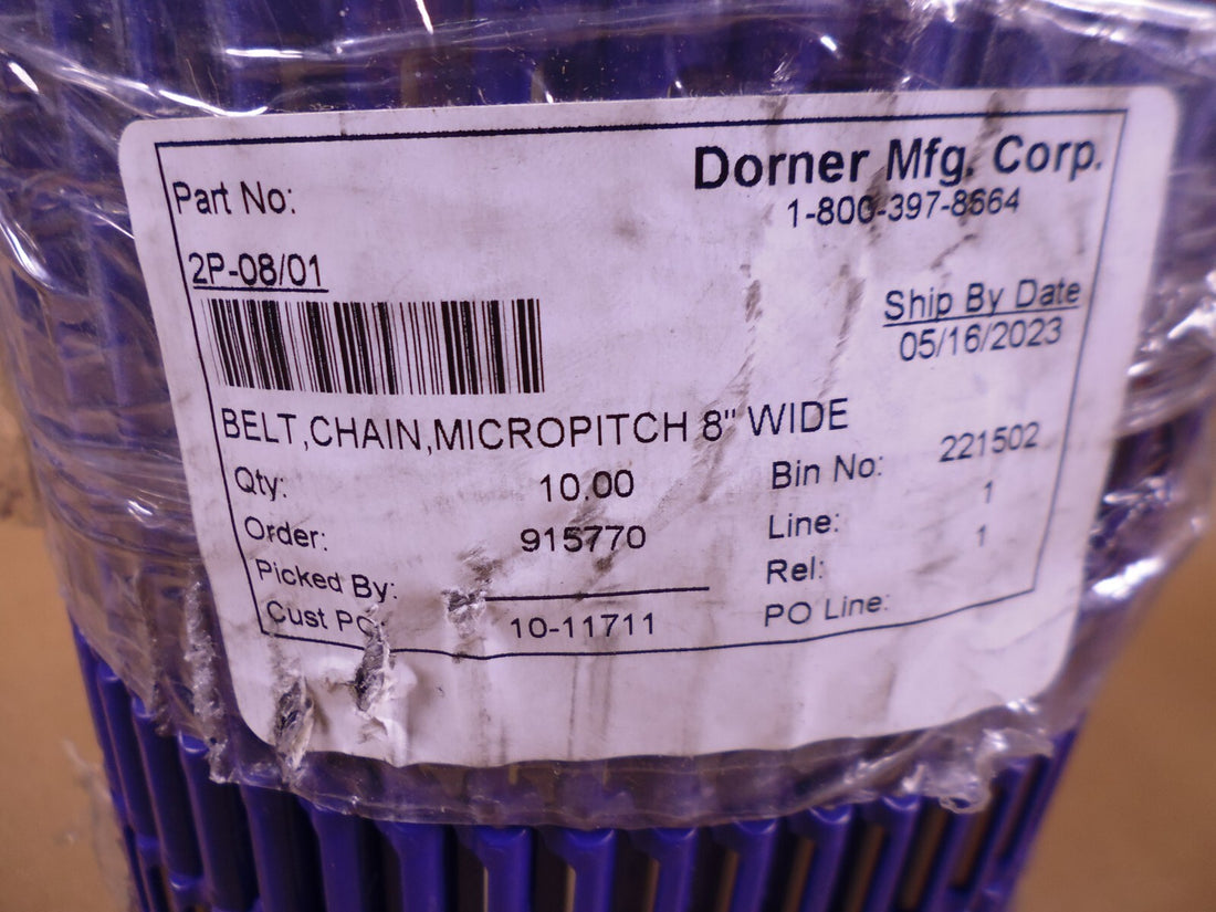 Dorner Micropitch 8" Wide Conveyor Chain Belt Acetal Blue , 2P-08/01 | Industrial MRO Replacement Parts, Manufacturing Machine Parts &amp; Components, Heavy Equipment Parts Supplier