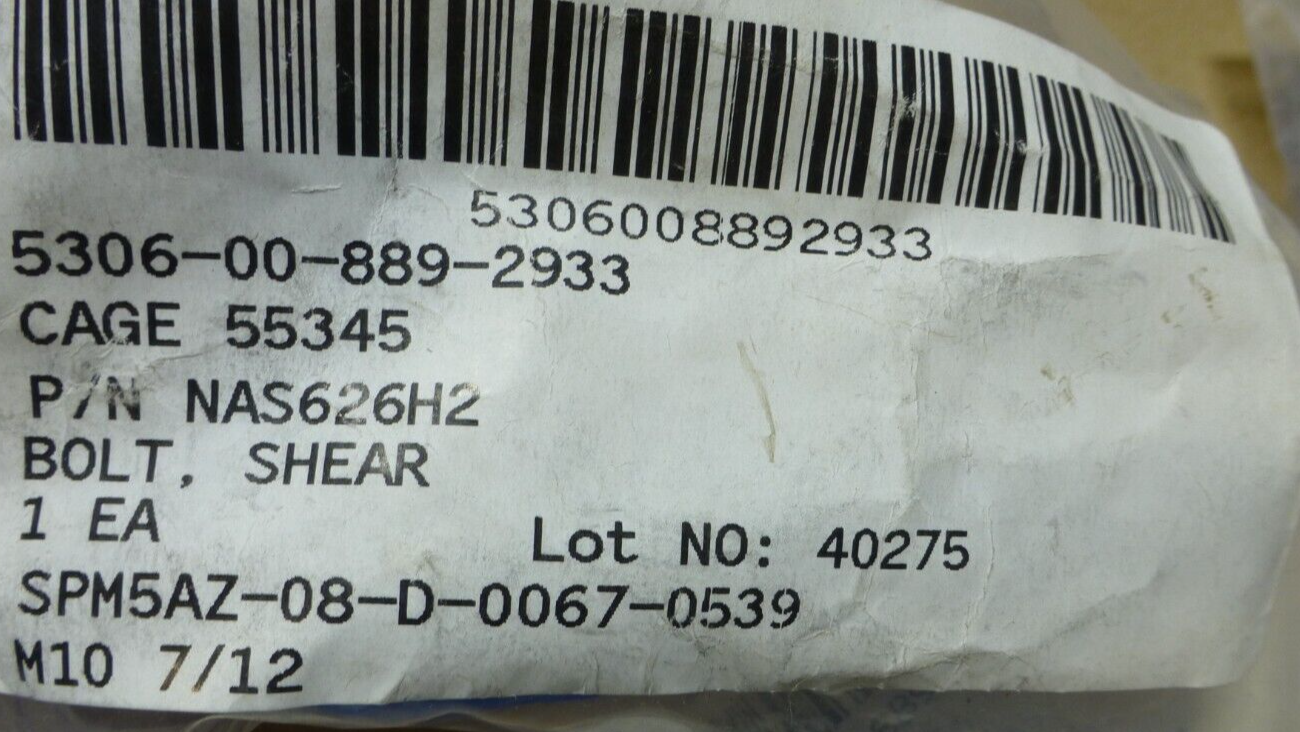 (QTY 17) NAS626H2 3/8-24 Shear Bolt , 5306-00-889-2933 | Industrial Replacement Nuts &amp; Bolts Distributor and Machinery Screws &amp; Fasteners Supply
