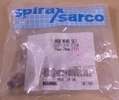 Spirax Sarco 0660086 Air Vent Set, 1/2"-3/4" FT10 FT11 15mm-20mm | Industrial MRO Replacement Parts, Manufacturing Machine Parts & Components, Heavy Equipment Parts Supplier