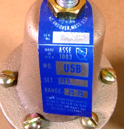 U5B-Z3 Watts Water Pressure Reducing Valve 1/2" FNPT Ports Set at 50 Psi | Industrial MRO Replacement Parts, Manufacturing Machine Parts &amp; Components, Heavy Equipment Parts Supplier