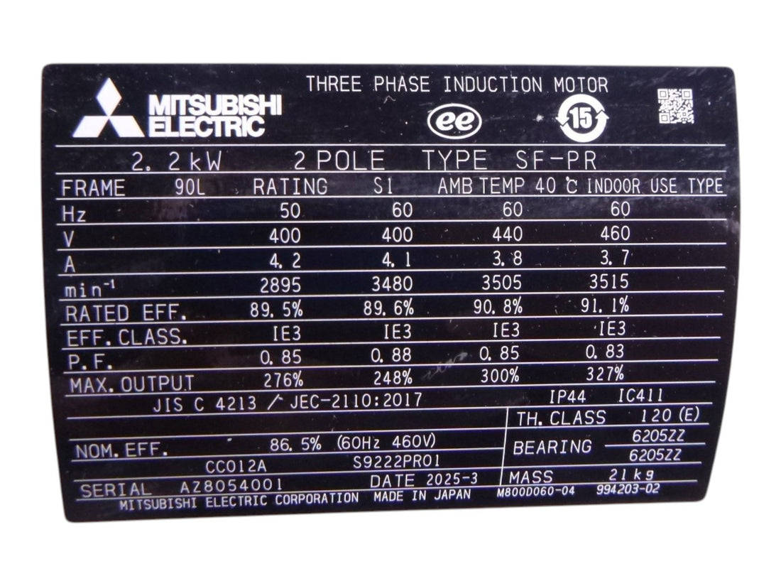 Mitsubishi SF-PR 2.2kw Three Phase Induction Motor 2-Pole 90L 400/440/460V | Industrial Electric Motors, Pumps &amp; Parts