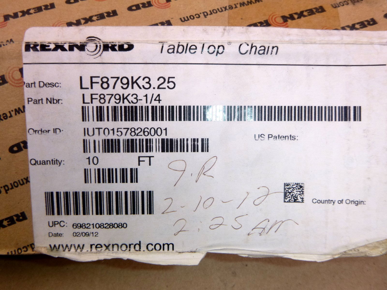 LF879K3-1/4 Rexnord Table Top Chain (10 Ft.) LF879K3.25 Tan | Industrial MRO Replacement Parts, Manufacturing Machine Parts &amp; Components, Heavy Equipment Parts Supplier