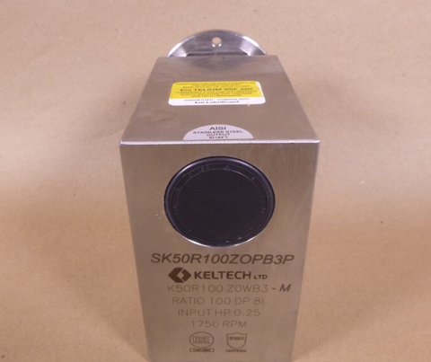 Keltech 316L SS Gearbox K50R, 100:1, 17.5 Rpm, 63B14 Input, 1" Hollow Shaft