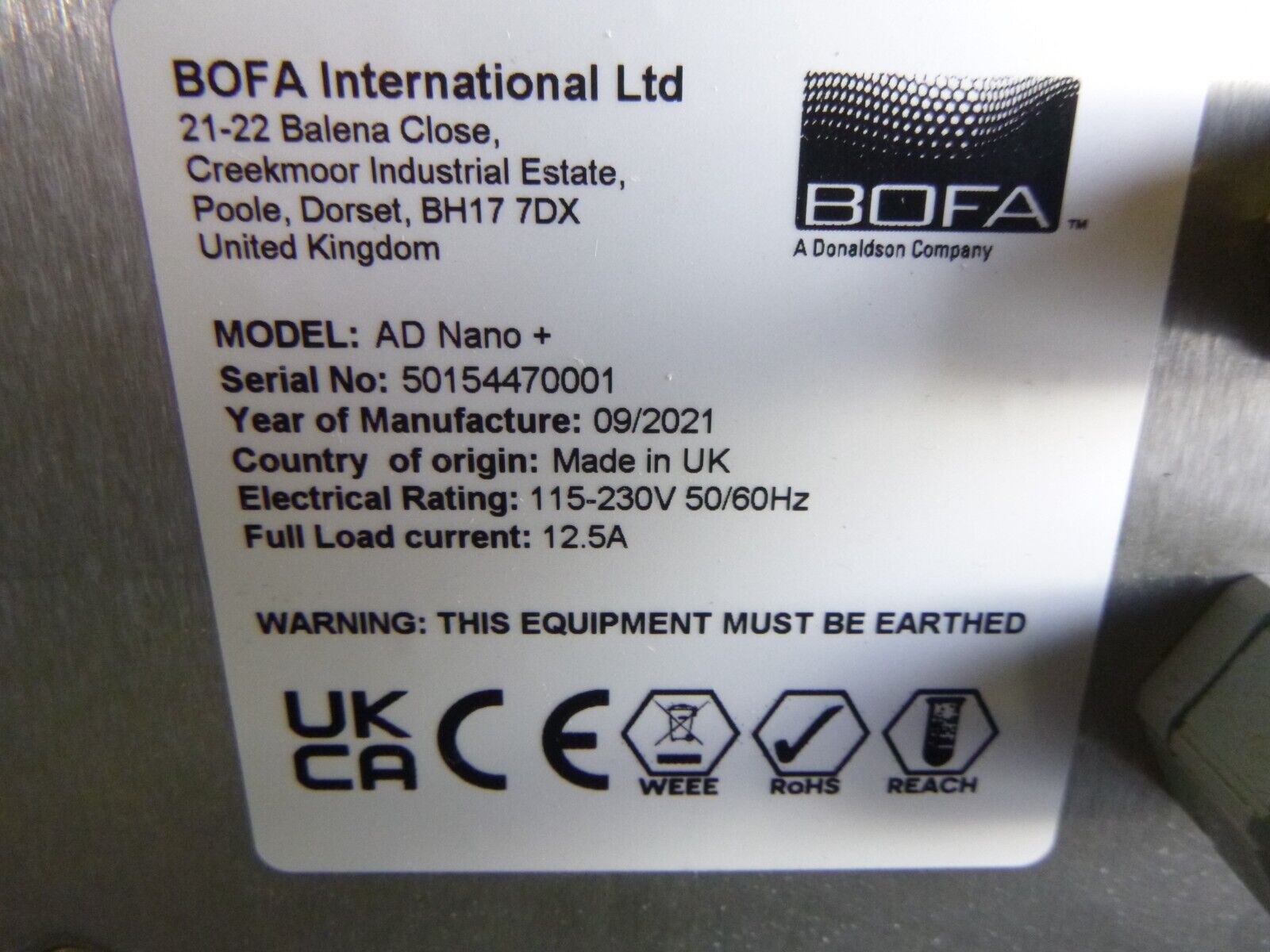 Used Donaldson BOFA AD Nano Compact Fume Extractor and Dust Collector | Industrial MRO Replacement Parts, Manufacturing Machine Parts &amp; Components, Heavy Equipment Parts Supplier