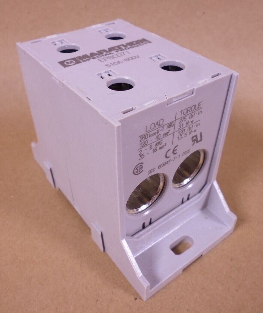 Marathon Special Products EPBCD71 Power Terminal Block , 510 Amp 600V Din Rail | Electrical MRO Replacement Parts & Components and Commercial Electrical Supplies Company