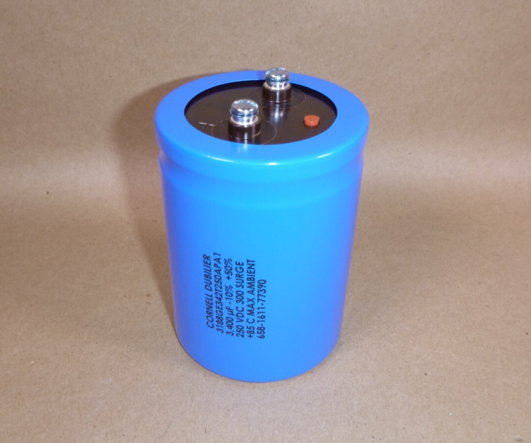 Cornell Dubilier Aluminum Electrolytic Capacitor 3,400 uF 250 VDC -10% + 50% tol | Electrical MRO Replacement Parts &amp; Components and Commercial Electrical Supplies Company